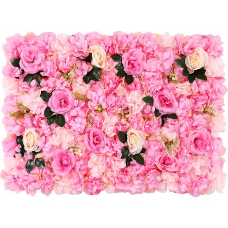 12 panneaux muraux de fleurs, roses rose foncé et plantes aquatiques artificielles, pour décors de mariage et décoration de chambre, 60 x 40 cm.-AquaForge (1/5)