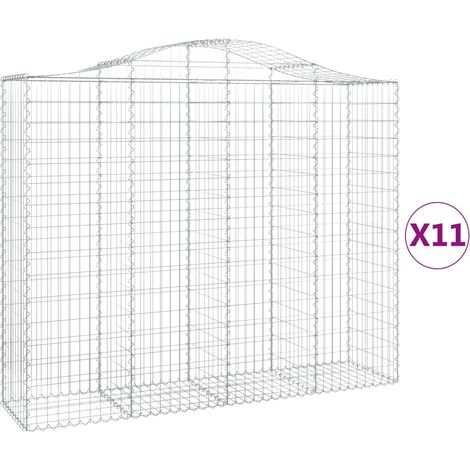 Cestas de gaviones muro de contención arqueado valla de jaula 11 piezas 200 x 50 x 160/180 cm hierro galvanizado Plata 020040327