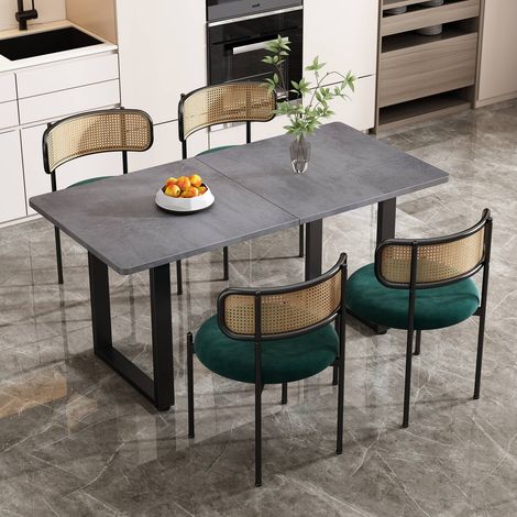 Lot de 4 chaises de salle à manger en velours, chaise moderne avec pieds métalliques, fauteuil en rotin, vert, pour salon et chambre (1/5)