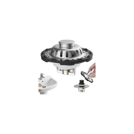 Bouchon de lavabo 3 en 1 en acier inoxydable - Pour trou de lavabo de 30 à 60 mm - Noyau de bullet en laiton - Nickel brossé (1/5)