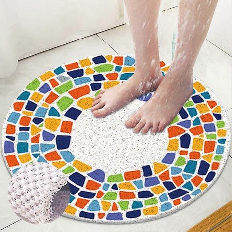 Tapis de douche antidérapant 60x60cm pour salle de bain, tapis de bain avec bonde, loofah en PVC doux, séchage rapide, confortable et sûr (1/5)