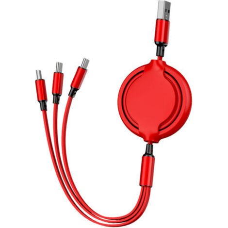 Câble de téléportation, câble d'extension de données portable multifonctionnel, silicone liquide, trois-en-un, câble de charge rapide pour téléphone, rouge (1/5)