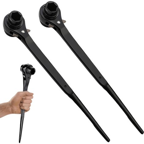 Lot de 2 clés à cliquet pour construction d'échafaudage 19/22 mm, clé d'échafaudage commutable droite/gauche en CR-V, cliquet d'échafaudage avec phosphatation noire résistante à la corrosion (1/5)