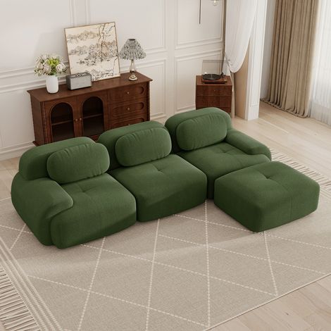 Canapé d'angle modulable, canapé 3 places, canapé portable compressible, tissu en velours côtelé, rembourrage en mousse haute densité 32D, aucun assemblage requis, aucun cadre nécessaire