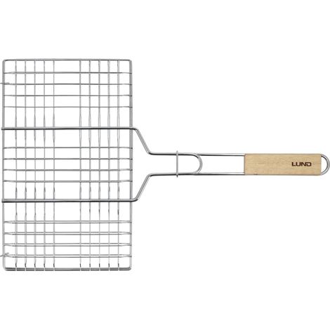 Tragbarer Grillrost mit Holzgriff, 33 x 20 cm, verchromt