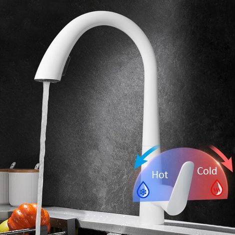 Mitigeur Cuisine avec Douchette Extractible Blanc Robinet de Cuisine Pivotant à 360° Laiton Robinet Cuisine Extractible-Blanc (1/4)