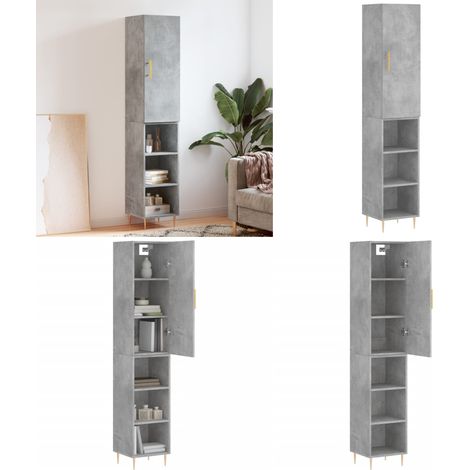 Buffet haut Gris béton 34,5x34x180 cm Bois d'ingénierie - Buffet Design Moderne - Meuble Rangement Gris - Armoire Cuisine - Buffet Haute Capacité - Mobilier Salon - Home & Living (1/5)