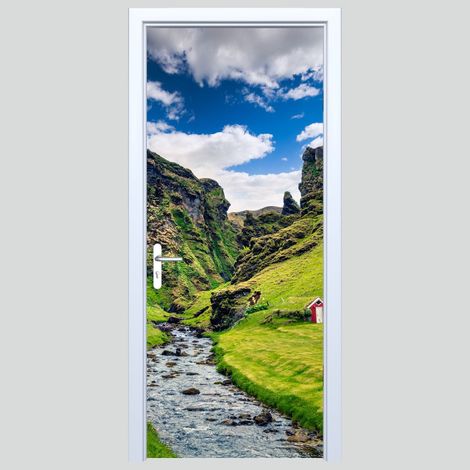 Adhesivo de tela para puerta con diseño de arroyo de montaña 3427D