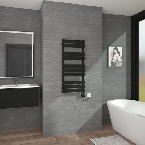 WiFi Touch Screen Thermostatic Towel Rail Black Flat1000x450mm (1/5)