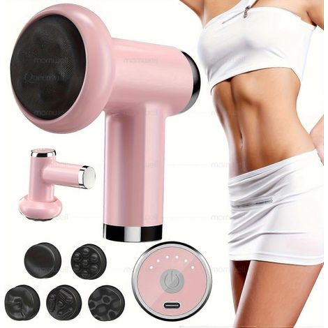 Tragbares Ganzkörpermassagegerät mit USB-Ladefunktion, 6 einstellbaren Positionen, 5 abnehmbaren Massageköpfen, Akku mit hoher Kapazität, Geschenkidee für die Körperpflege (rosa) (1/5)