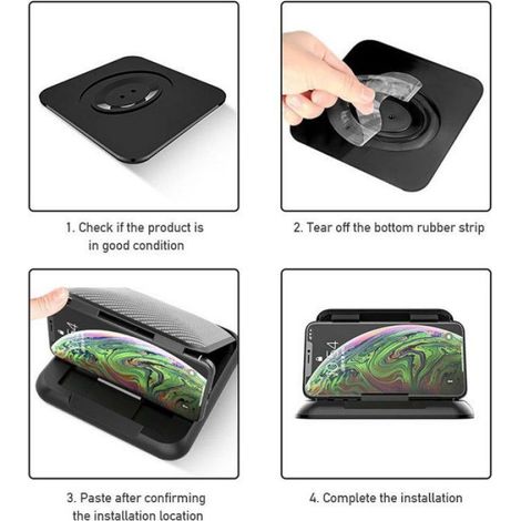 Support Téléphone Voiture - ABS + Base Silicone - Pour Tableau De Bord Accoudoir Table - Compatible 3,5 à 7 Pouces - 1 Pièce (1/5)