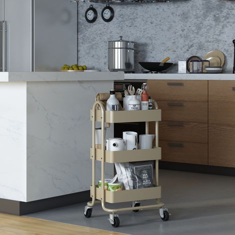 Carro de servicio Pyhäntä con 3 cestas acero 79 x 46 x 35 cm - Color Camello [en.casa]