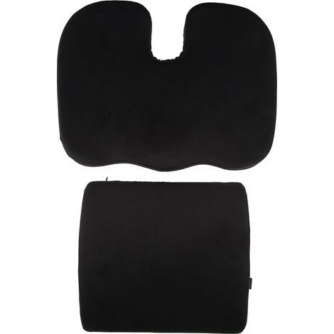 Coussin de siège et support lombaire en mousse mémoire suédine noir - Réduction de la pression sur le coccyx pour bureau et voiture (1/5)
