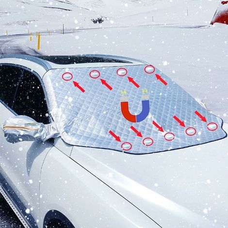 Housse de protection pour vitre de voiture, 170 x 143 cm, protection solaire, housse de vitre avec 9 fixations magnétiques pour protéger du soleil, de la neige, de la poussière, de la glace et du gel. (1/5)
