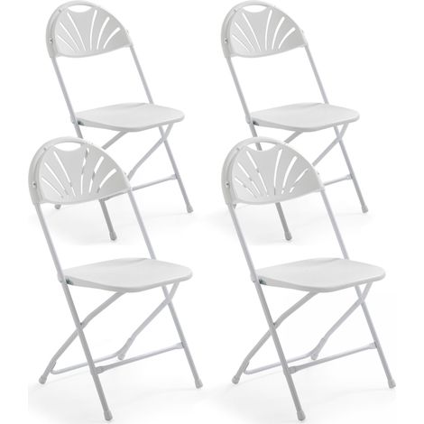 Rekkem – Chaise pliante blanche Lot de 4 – Structure acier – Dossier en PEHD ajouré – Usage intérieur/extérieur – Patins anti-dérapants (1/6)