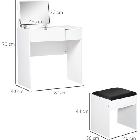 Schminktisch mit Hocker, Schminktisch mit Spiegel, Klappdeckel und Aufbewahrungsboxen, 80 x 40 x 79 cm und 40 x 30 x 40 cm (1/5)