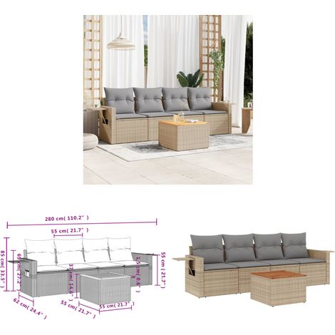 Salon de jardin avec coussins 5pcs mélange beige résine tressée - Ensemble Salon De Jardin - Meuble Extérieur - Résine Tressée - Rotin Synthétique - Fauteuil Jardin - Home & Living (1/3)