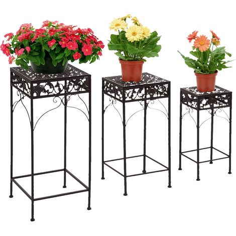 Ensemble de 3 supports à fleurs en fer forgé, disponibles en 3 tailles différentes, design élégant pour jardin et terrasse (1/5)