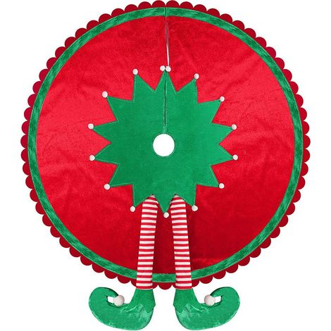 Falda para árbol de Navidad a rayas de colores, camino de mesa de terciopelo para árbol, decoración navideña de estilo rústico. (1/4)