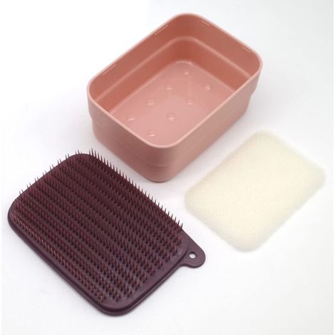 Boîte à savon avec économiseur d'éponge et brosse (rose-Fei Yu