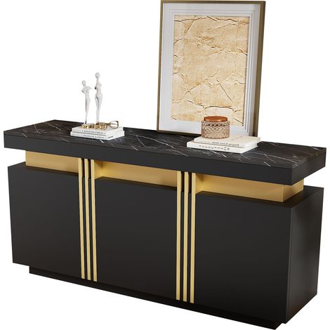 ELVMI Credenza con 3 Ante, 6 Scomparti e Ripiani Regolabili per Soggiorno in Pannelli di Particelle 140 × 38 × 70 cm Nero (1/5)