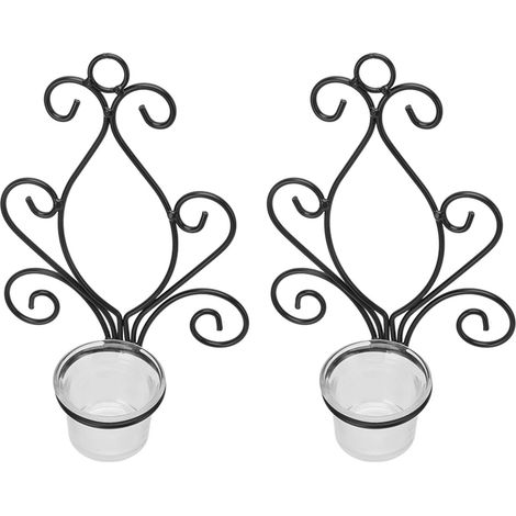 Set aus 2 wandmontierten Kerzenhaltern aus Schmiedeeisen im europäischen Stil, perfekt für Hochzeiten (1/5)