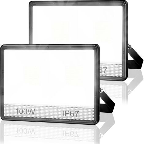 Projecteur LED Extérieur 100W, 2 en 1 Spot LED Exterieur 2 Pièce 10000LM 6500K Blanc Froid Lampe Exterieur Murale, IP67 Imperméable Luminaire Pour Patio, Terrasse, Jardin, Garage, Usine (1/5)