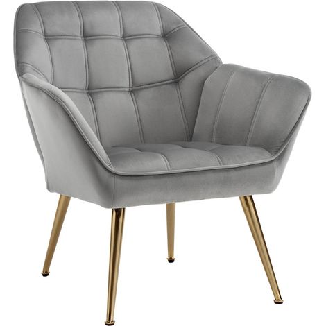 Wahson Poltrone relax in Velluto, Imbottita Poltroncina Gambe in Legno, Moderna Sedia da Salotto per Camera da Letto/Soggiorno, Grigio
