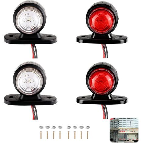 Quatre feux de position latéraux pour camions, feux de position arrière à DEL rouges et blancs, feux de position latéraux à DEL 12-24 V adaptés aux remorques, fourgonnettes, autobus, VUS et VR. (1/5)