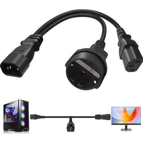 C14 auf C13 Y-Splitter-Stromkabel, IEC320 C14 auf C13 Y-Stromkabel, wasserdichtes geerdetes Stecker-Verlängerungskabel, Universal-Verlängerungskabel, Splitter-Stromkabel (1/5)