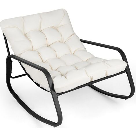 Grande chaise longue extérieure à bascule avec épais coussin pour jardin - beige