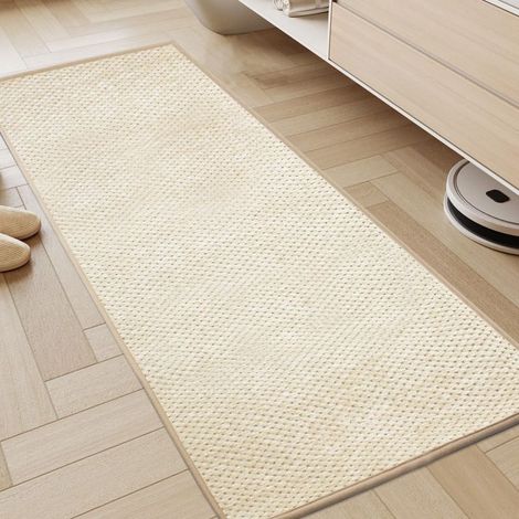 Tapis Cuisine 45x120cm, Chenille Tapis Cuisine Devant Evier, Antidérapant et Lavable, Facile à Nettoyer pour Couloir, Buanderie, Salle de Bains, Passage, Beige (1/5)