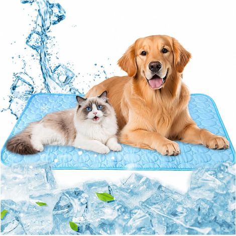 Kühlmatte für Hunde und Katzen, 100 x 70 cm, XL-Größe, atmungsaktives Kühlkissen aus Eisseide, blau (1/5)