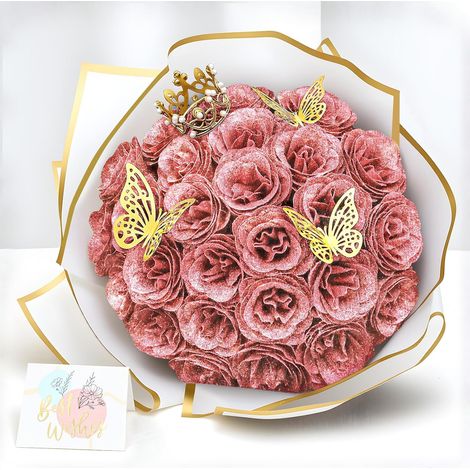 26 Pièce Bouquets de Roses Artificielles à Paillettes Fleurs Rose Pâle (1/5)