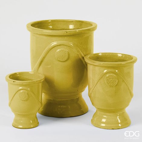 EDG Enzo De Gasperi Set 3 Pz Vaso Glaze Coppa H 58 Cm H 41 Cm H 30 Cm Yellow  Waterproof