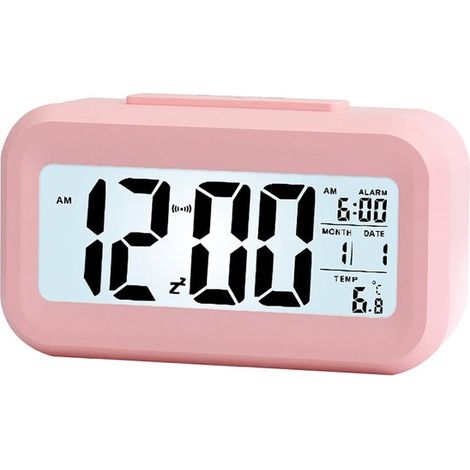 Réveil numérique rose - Écran LCD rétroéclairé - Affichage de la date et de la température - Usage domestique (1/5)