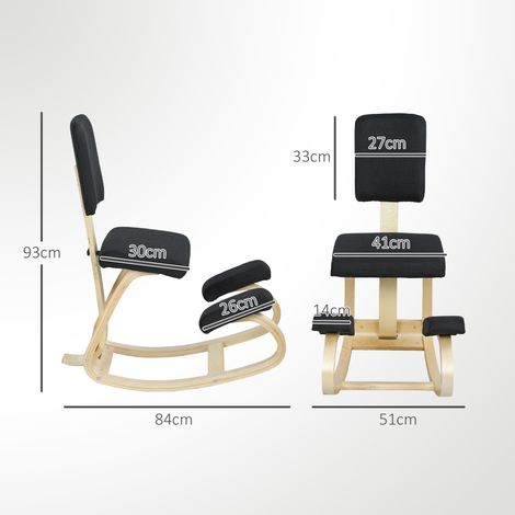 Siège assis genoux, tabouret ergonomique en bois à bascule avec dossier, chaise à genoux pour bureau à domicile, noir (1/5)