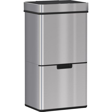 Pattumiera con sensore Irovami da 72 litri, in acciaio inox, con 3 scomparti per rifiuti umidi e secchi, con coperchio rimovibile, per cucina e casa.