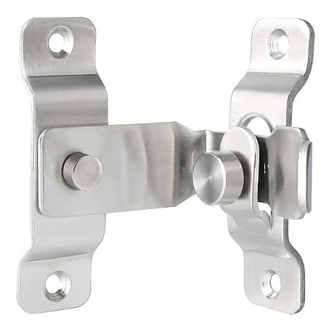 Verrou de sécurité robuste en acier inoxydable à angle droit, avec barre de verrouillage pivotante, pour portes de grange coulissantes et portes de salle de bain. Finition nickel brossé.