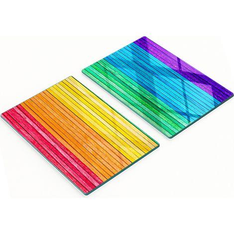 Taglieri da cucina decorativi in vetro, a righe colorate, 2x40x52 cm (1/5)