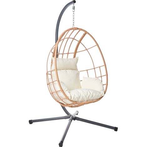 Sillón colgante boho de ratán sintético cadena y soporte de metal cojín mullido silla natural Malcesine
