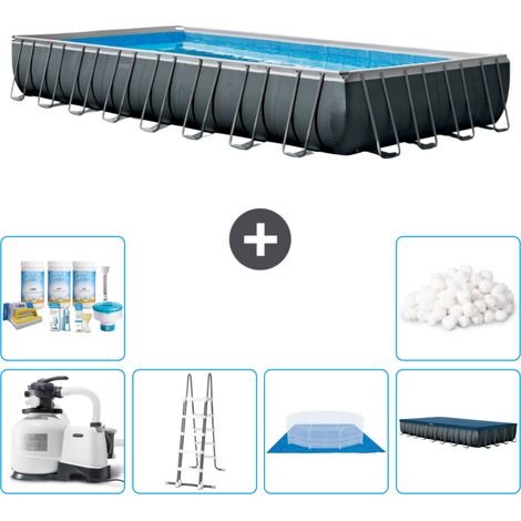 Intex – Piscine hors sol rectangulaire Ultra XTR Frame 975x488x132 cm – Liner 3 couches – Pompe filtre à sable 8000L/h – Accessoires inclus