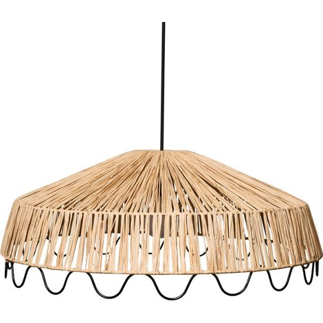 Lampe Suspendue Bohème Abat-Jour Tissé à la Main en Rotin Raphia Naturel Arenal