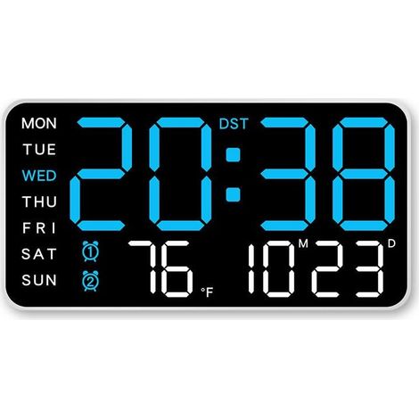 Réveil/horloge murale à affichage numérique, alimenté uniquement par câble USB, affichage LED sans cadre (rectangulaire bleu). (1/4)