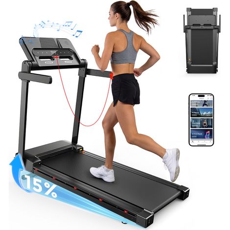 Tapis de Course - FT54 Tapis Marche,15% Inclinaison Auto,Vitesse 1-14km/h,Compatible APP,Ultra Silencieux 700W,LCD Idéal pour Maison