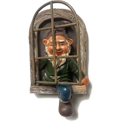 Elf Out The Door Hugger, statue de nain de jardin amusant, figurine de nain de jardin en résine à suspendre, sculpture d'arbre fantaisiste, statue de jardin idéale, décoration de patio, cour