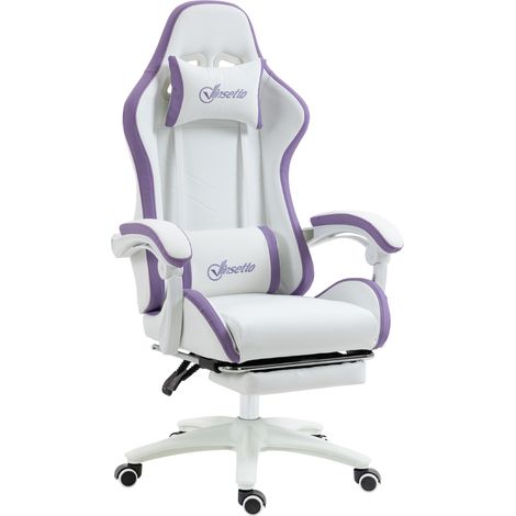 Vinsetto Sedia da Gaming ad Altezza Regolabile con Poggiatesta Bianco Viola