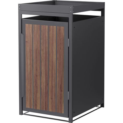 ML-Design Cobertizo para Ocultar Cubo de Basura de 240L Antracita y Roble Oscuro 68x80x124cm Caseta de Acero para Jardín, Contenedor Exterior, Caja Resistente con Macetero Superior y Puerta Magnética