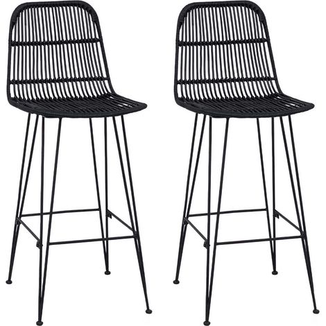 Bar Stool 2 pcs Black 44 x 55 x 109 cm Rattan and Steel vidaXL