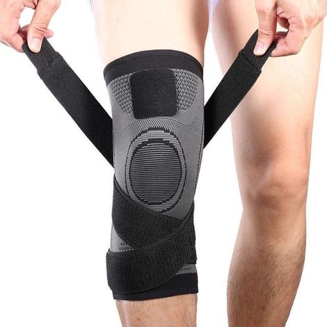 Genouillère unisexe - Orthèse de sport - Stabilisateurs latéraux - Adaptée au cyclisme, au ski et à la course à pied - Grise - Taille XXL (1/5)